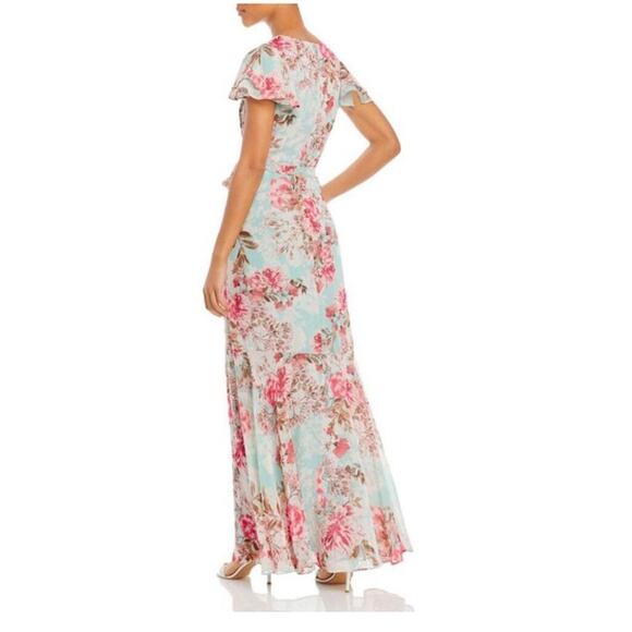 Eliza J Cascading Ruffled Floral Maxi Dress Faux Wrap Flutter Sleeve A-Line 10 - Picture 1 of 13